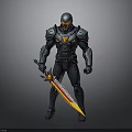 Advanced Futuristic Armored Warrior With Flaming Sword And Detailed Armor