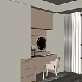 Modern Light Wood Wardrobe Interior Design With Dressing Table Round Mirror 3d model