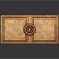 Wooden Paneled Door With Central Round Decorative Ornament And Carved Design