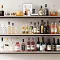 Stylish Wine Bottles And Glasses Arranged On Shelves With Decorative Accents