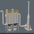 Industrial Dust Collection Equipment With Yellow Guardrail Pipes Blower And Chimney