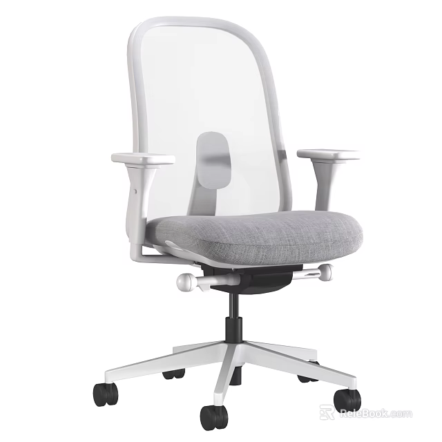 Mesh Back Office Chair with Gray Cushion White Armrests and Adjustable Wheels 3d model 
