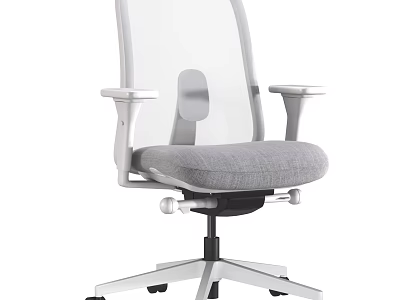 Mesh Back Office Chair with Gray Cushion White Armrests and Adjustable Wheels 3d model