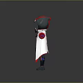 Hooded Character In Red White Costume With Purple Eyes Cape And Boots