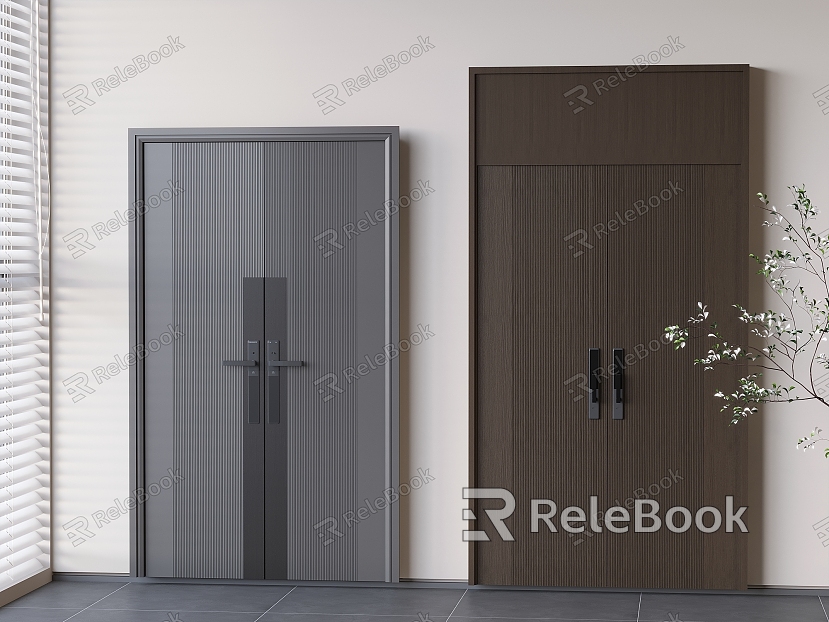 Solid wood double door double door double door entry door intelligent door lock model