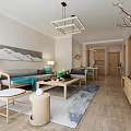 Modern Dining and Living Room Interior With Sofa Dining Table Chairs And Chandelier