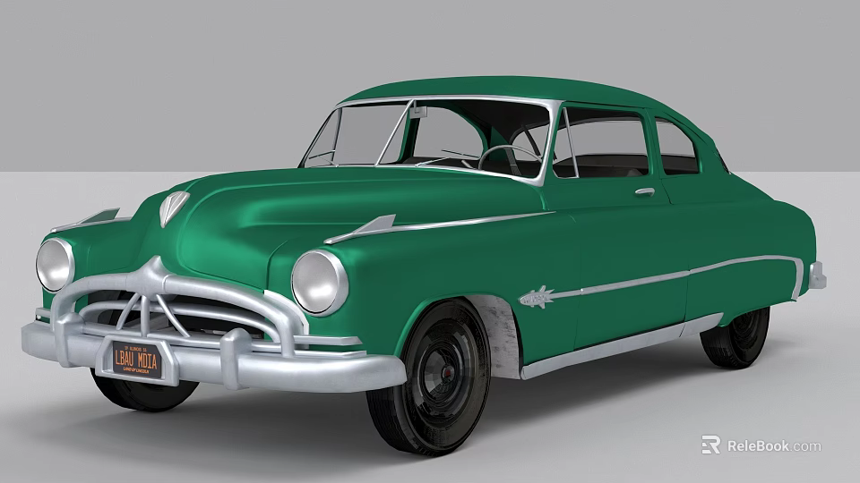 Green Classic Vintage Car Featuring Retro Body Design And Silver Trim 3d model 