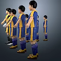 Group of Football Players Wearing Different Colored Jerseys Including Goalkeeper