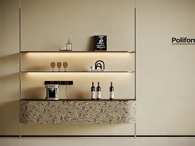 Modern Illuminated Wine Rack With Marble Countertop And Wine Bottles Wine Glasses 3d model