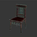 Red Wooden Chair With Textured Seat Cushion And Vertical Slat Backrest Design