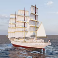 Tall Sailing Ship With Multiple Masts White Sails And Red Hull Sailing On Open Sea