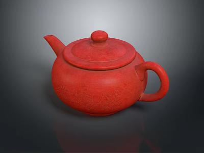 Traditional Red Ceramic Teapot With Intricate Carved Design For Tea Set Decor 3d model