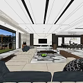 Modern Living Dining Room Interior Design With Sofa Coffee Table Abstract Rug And Moon Decor