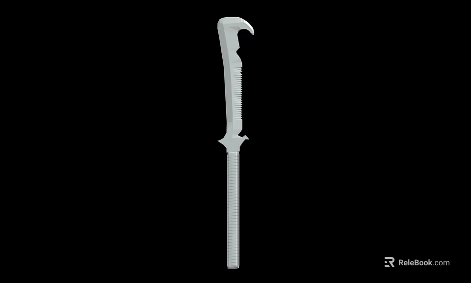 Silver Curved Blade Weapon With Serrated Edge And Hilt On Black Background 3d model 