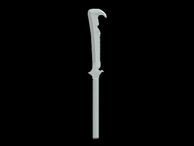 Silver Curved Blade Weapon With Serrated Edge And Hilt On Black Background 3d model