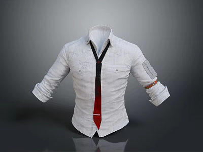 Stylish White Shirt with Black Tie Red Detail Rolled Up Cuffs and Classic Design 3d model