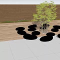 Green Plant Wall In Outdoor Area With Wooden Backdrop And Black Circular Stones