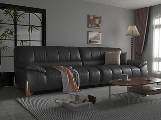 Black leather sofa coffee table combination 3d model