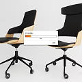 Modern Office Chair with Wooden Frame Black Upholstered Seat and Swivel Base on Wheels
