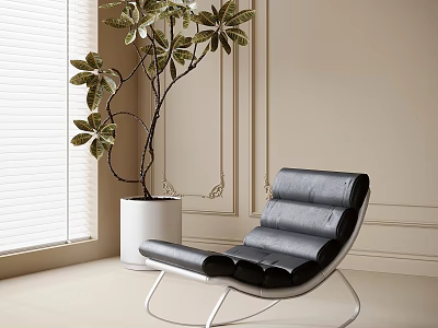 Black Leather Leisure Chair With Curved Design And Silver Metal Frame In Modern Interior 3d model
