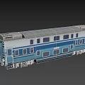 Blue And White Train Carriage With Multiple Windows And Classic Body Design