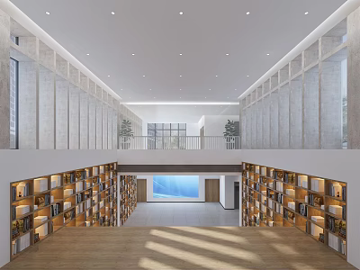 Book Art Interior Design With Two Story Bookshelves Wooden Floors And Natural Light 3d model