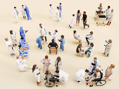 Multiple Medical Staff And Patients Interacting In Clinical Setting With Wheelchairs And Treatment Activities 3d model