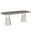 Sleek Stainless Steel Long Rectangular Dining Table With Conical Metal Legs And Polished Surface