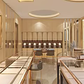 Luxurious Jewelry Store Interior With Glass Display Cases And Round Counters
