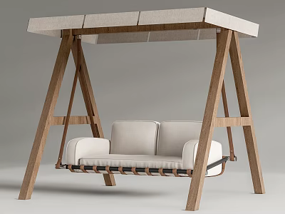 Outdoor Play Equipment Swing Set With Wooden Frame Canopy Roof And Double Seat For Kids 3d model