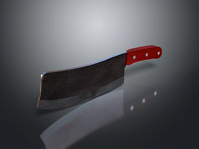 Sharp Kitchen Knife With Dark Blade Red Handle And White Dot Decorations 3d model
