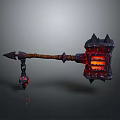 Black Spiked War Hammer With Red Glowing Core Brown Handle And Decorative End