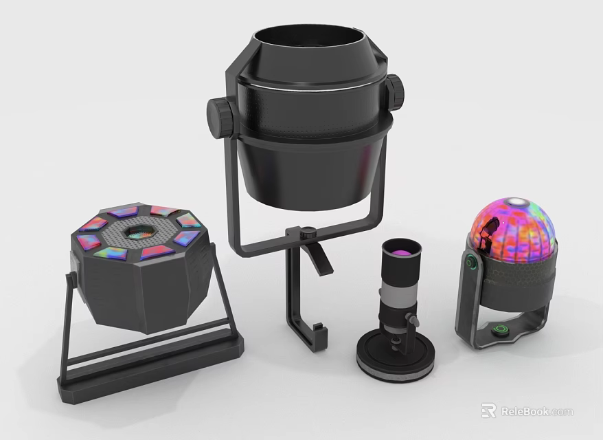 Modern Furniture Decorative Pieces With Black Metal And Colorful Geometric Lighting Accents 3d model 