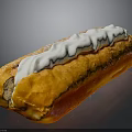 Crispy Golden Brown Long John Donut Topped With Fluffy White Cream