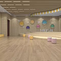 Vibrant Music Classroom With Colorful Musical Notes Yellow Curtains Wooden Floor And Stools