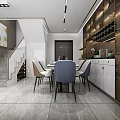 Modern Living Dining Room Interior Design With Marble Wall Round Ceiling Light And Sofa