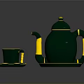 Elegant Green Household Items Including Teapot Teacup Saucer And Tray With Gold Accents