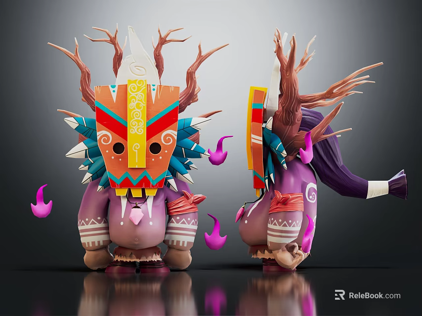Mythical Character Creature Design With Decorative Mask Antler And Flame Accents 3d model 