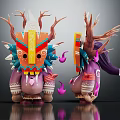 Mythical Character Creature Design With Decorative Mask Antler And Flame Accents
