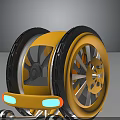 Yellow Mechanical Wheel Component with Black Tires for Lunar Rover Space Exploration