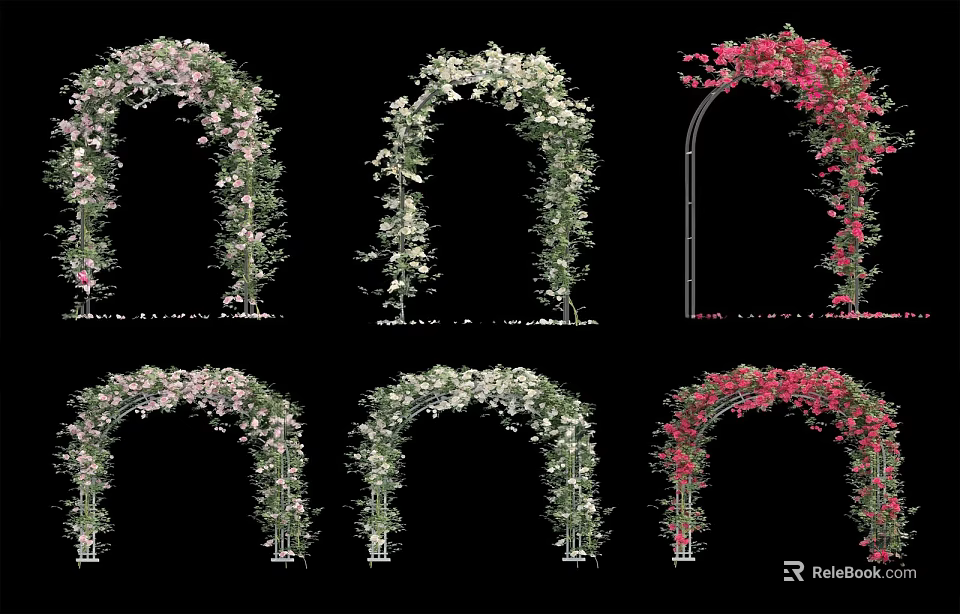 Multiple Event Flower Arch Decorative Designs With Pink White Flowers And Greenery 3d model 