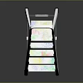 White Folding Ladder With Black Handrails And Reflective Steps On Dark Background