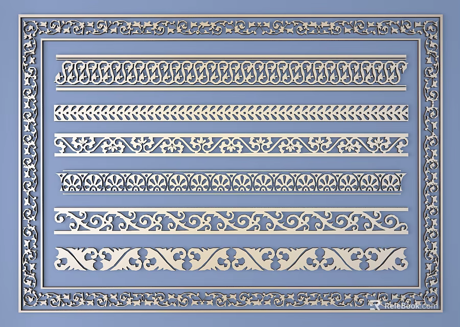 Decorative Ornate Carvings With Intricate Patterns On Blue Background Design 3d model