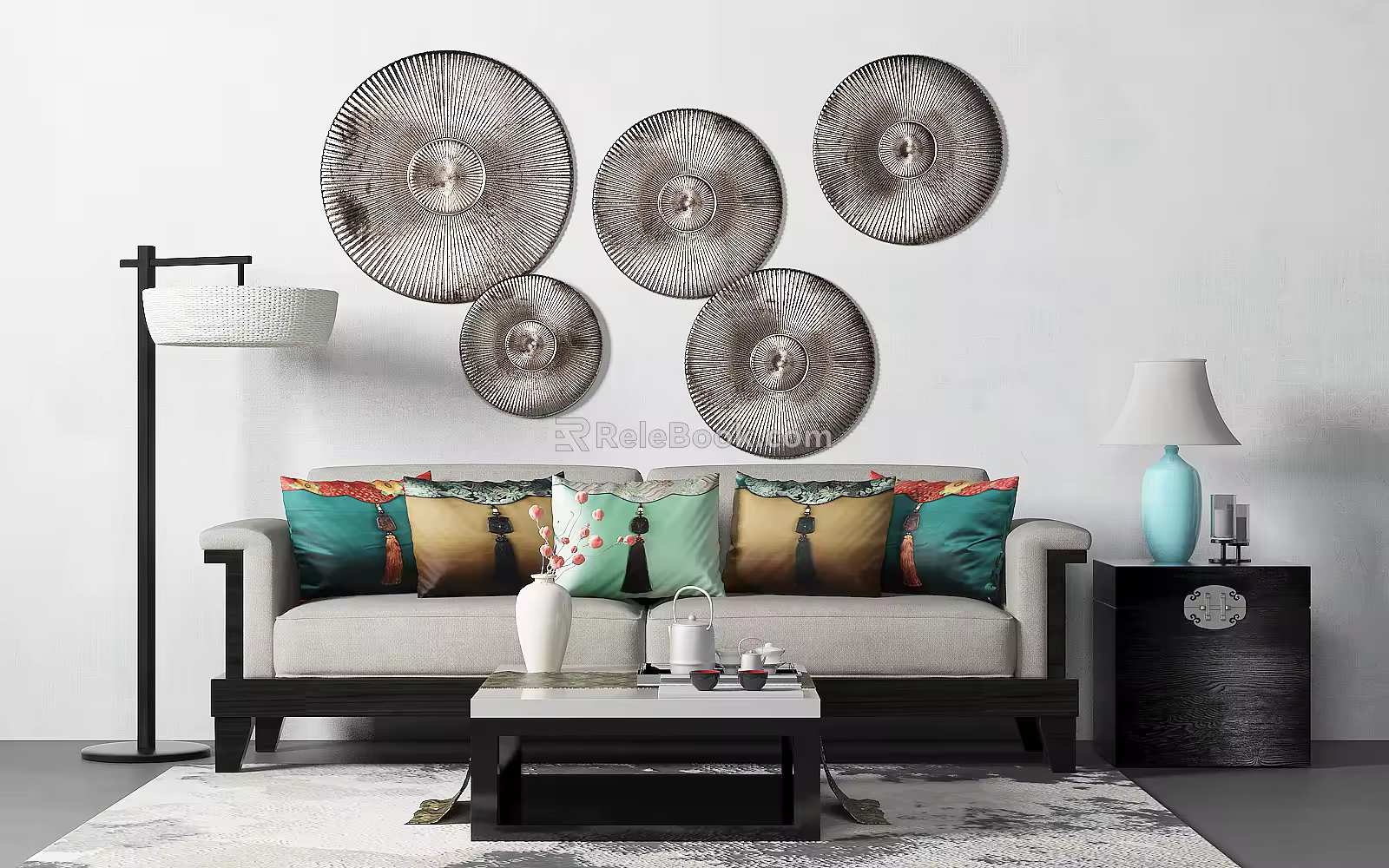 New Chinese-style double sofa 3d model