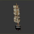 Detailed Model Sailboat With Multiple Masts White Sails And Colorful Hull