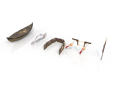 Various Traditional and Modern Water Transport Models with Wooden Boats and Paddles 3d model