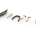 Various Traditional and Modern Water Transport Models with Wooden Boats and Paddles