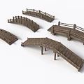 Wooden Landscape Bridge With Different Arch Shapes Railings And Support Posts