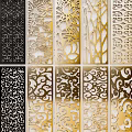 Decorative Room Dividers With Intricate Black And Gold Patterns 3d model