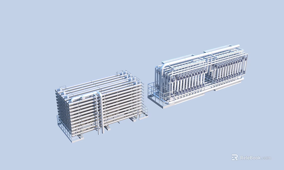 Two Large Industrial Heat Exchangers With Metal Frame And Pipe Arrays 3d model 